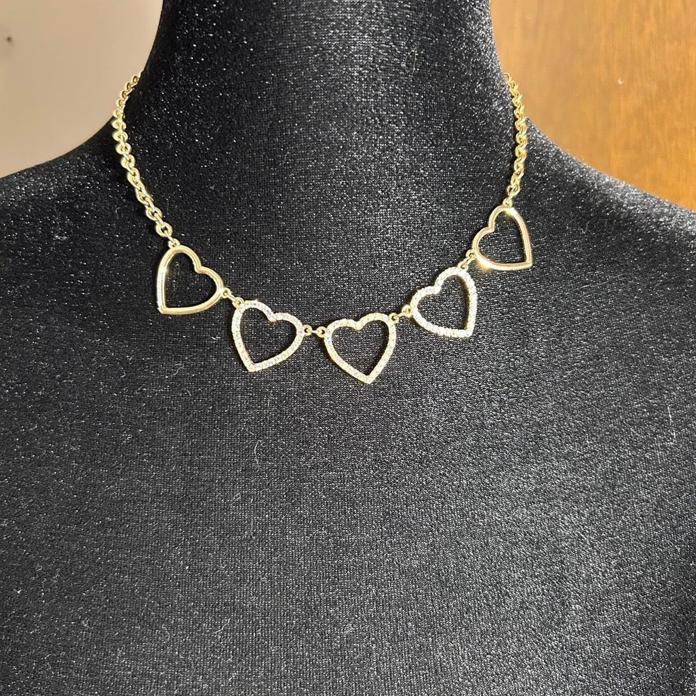 Heart Necklace Gold Toned Rhinestones With Earrings NWT